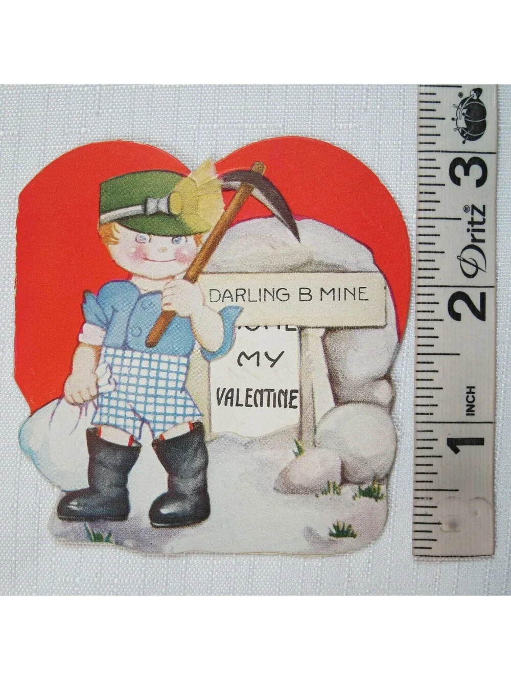 Vintage Valentine 1933 Diecut Fold Card Little Boy Mine Digger DARLING B MINE